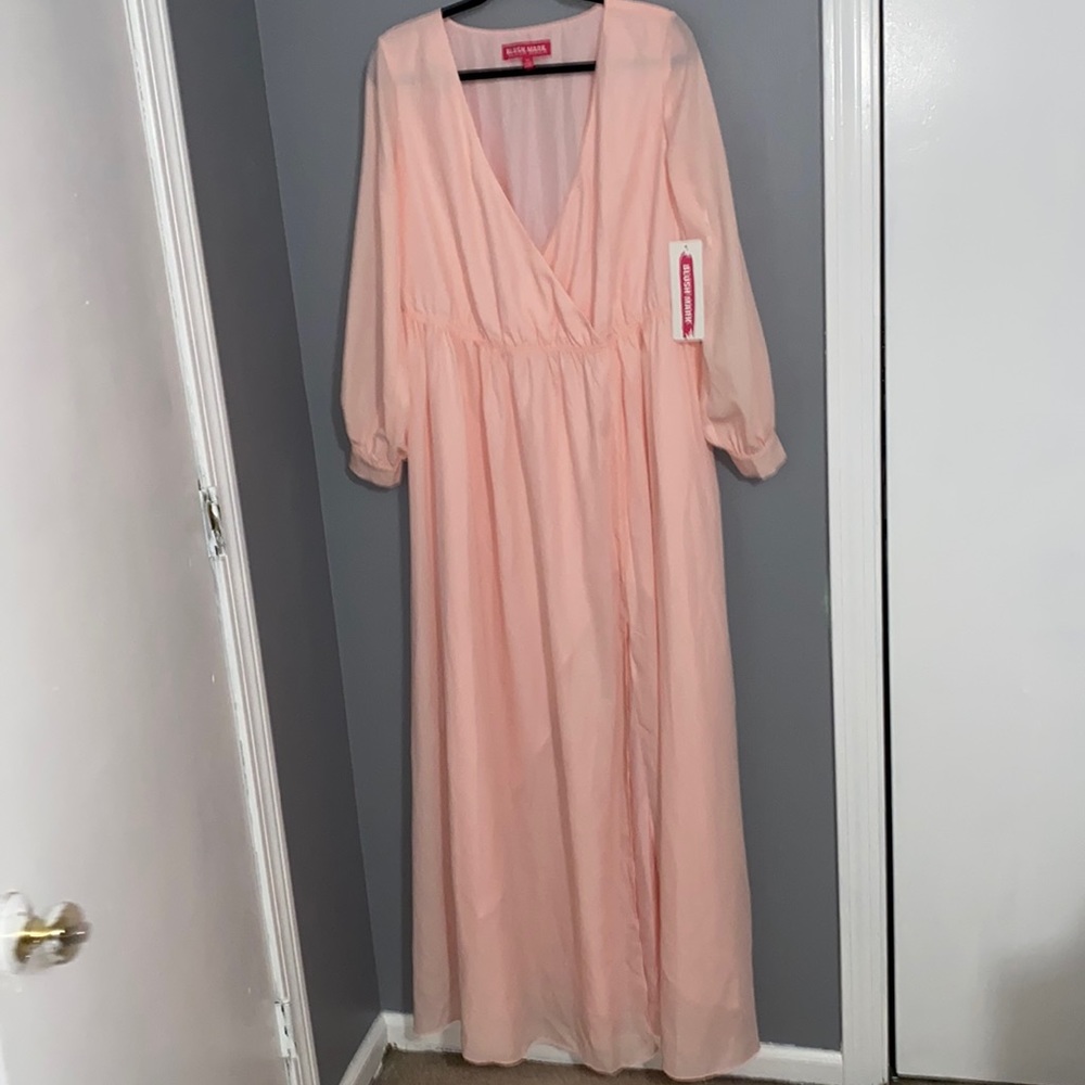 Long sleeve pale pink dress in 1x by Blush Mark (NWT)